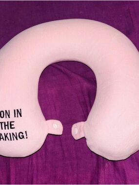 Plush Light Pink U-Shape Travel Neck Pillow with Snap